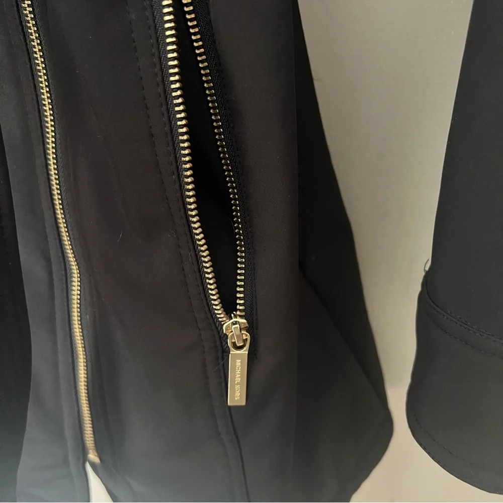 MICHAEL Michael Kors Black lined winter Trench Coat with Gold Accents - Picture 7 of 12